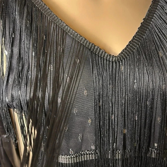 Vtg ,NWT,black tiered,fringes flapper dress,XL Gatsby vibe,dark romantic,goth - Picture 14 of 14